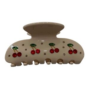 Emi Jay Cherry Embellished Hair Clip - Cream and Red